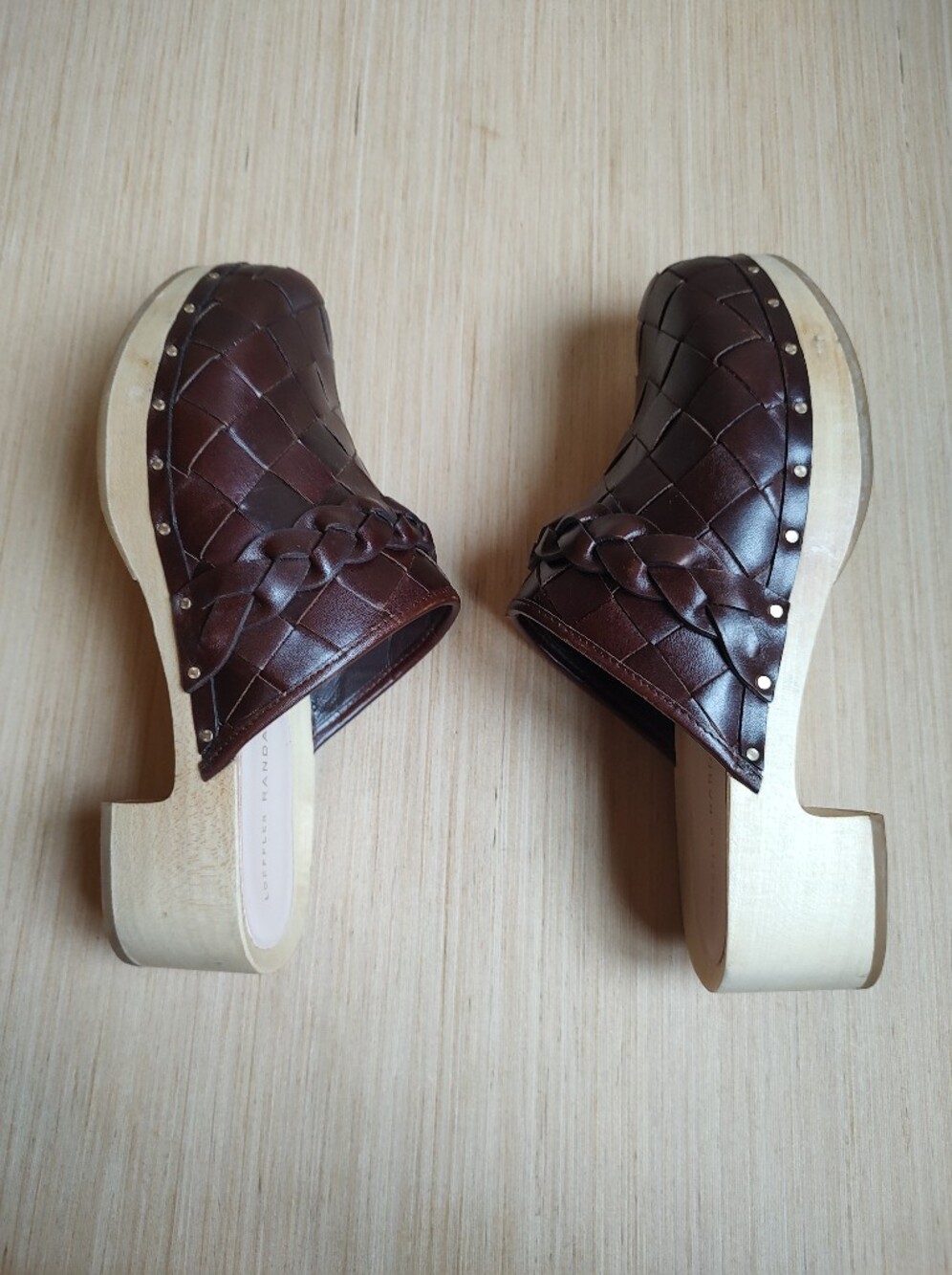 Loeffler Randall Polina Clogs Slides Mules Leather Weave Cherry Brown Sandals 8 - Picture 12 of 16